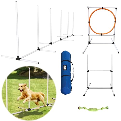 AYOO Agility für den Hund, Agility mit hundetunnel, Hunde Agility-Set, Hundetraining, Tunnel, Slalom, Hürde, Tragebeutel, Kostenloses Spielseil, Ideal auf Gras und Fliesen! von AYOO