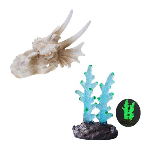 AYPOHU Künstlicher Dinosaurier Schädel Aquarium Dekoration Versenkbare Landschaften Aquarium Korallenhöhle Garnelen Schutzhaus 2 Stück Dinosaurier Schädel Aquarium Ornament von AYPOHU