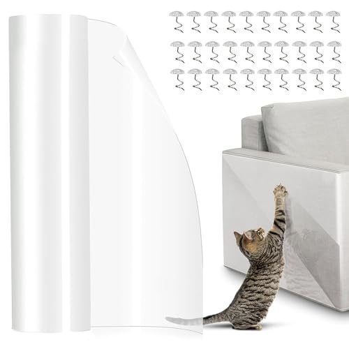 AYSOW Kratzschutz Sofa Katze 20 * 500cm, Kratzfolie Katzen Selbstklebend Transparent Anti Kratz Folie, Kratzschutz Katze Tape für Fit Möbel, Couch, Tür, Wand,Mit Kratzer & Twist Pins von AYSOW