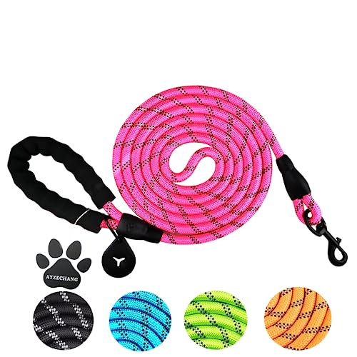 Starkes Hundeleine, 3M/2M,Geeignet für mittelgroße und große Hunde, Mit komfortablem gepolstertem Griff und hoher reflektierender Linie (Pink, 3M×12mm) von AYZECHANG