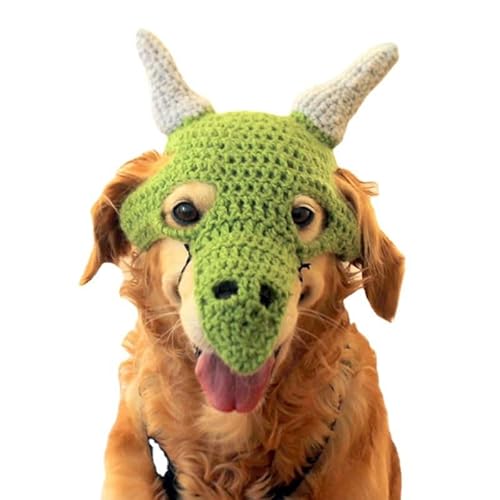 AZA Hunde-Halloween-Kostüm, Drachen-Strickmaske, Cosplay, Hundemütze, lustiger Katzenhut für Haustiere, Jungen, für kleine und mittelgroße Katzen, Größe M: 30 - 35 cm, Grün) von AZA