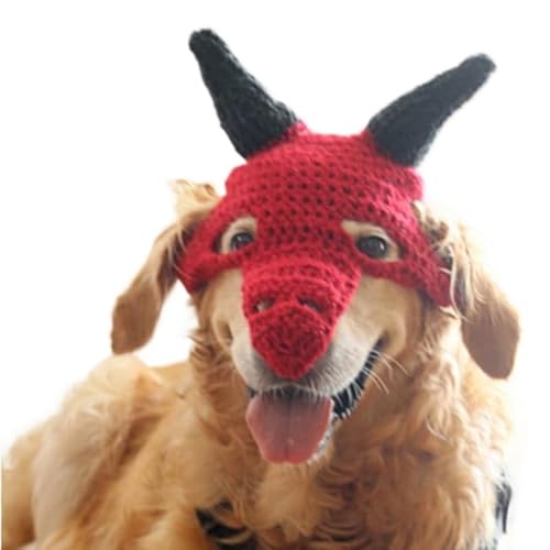 AZA Hunde-Halloween-Kostüm, Drachen-Strickmaske, Cosplay, Hundemütze, lustiger Katzenhut für Haustiere, Jungen, für kleine und mittelgroße Katzen, Größe M: 30 - 35 cm, Rot von AZA