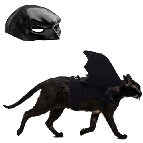 AZA Katzen-Halloween-Kostüm, Fledermausmaske, Superhelden-Cosplay, Fledermausflügel, Katzenkappe, lustiger Katzenhut für Haustiere, Jungen, für kleine Katzen (Größe L, Maske + Flügel) von AZA