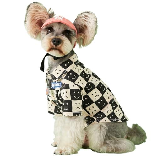 Hundekostüm, Baumwollkleidung für Haustiere, kariertes Hemd, lächelndes Gesicht, Haustier-Jungenmantel für kleine Hunde, mittelgroß, niedliches T-Shirt, Katzenmädchen-Outfits, weibliche Kostüme, von AZA