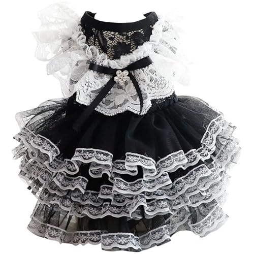 Lolita-Kleidung für Hunde, Hochzeitskleider für kleine Hunde, Prinzessinnenkostüm, Spitze, schwarz, Haustier-Mädchen, niedlicher Mantel, Outfits, Sommerkostüme (Größe L, Schwarz) von AZA