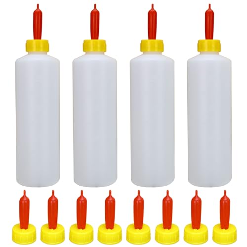 AZIDWERYQ 4pcs Ziegenflaschen mit 12 pcs Ziegennippeln, 14oz/400 ml Plastiklammflasche, Wiederverwendbare Babyziegenlieferungen zum Füttern der Schafpelpenziegenflasche von AZIDWERYQ