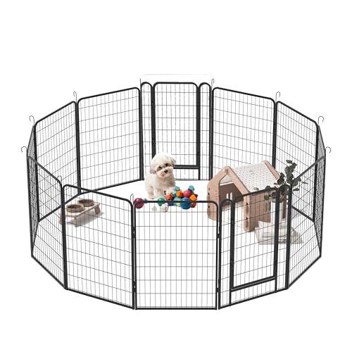 12-teilig Metall Hundezaun, Welpenlaufstall mit Zwei Tür, Transportabel Freigehege 80 x 100 cm von AZMUDE