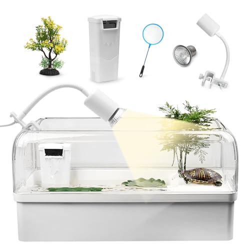 Turtle Tank Habitat Kit, Aquatic Tortoise Starter Enclosure with Water Pump Filter, Aquarium Tank for Reptiles Turtles Crabs von AZV