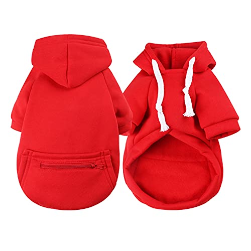 Aaoehiewp Haustier Herbst und Winter Fleece Reißverschluss Tasche Sweatshirt Einfarbige Tops Haustier Katzen und Hunde Hoodies Rot Warme Haustier Kleidung von Aaoehiewp