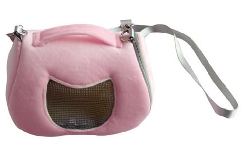 Atmungsaktive Tragetasche für Kleintiere, Outdoor-Reisetasche mit Reißverschluss und verstellbarem Schulterriemen für Rennmäuse, Meerschweinchen (Rosa, 11 x 12 x 12 cm) von Aayahakawa