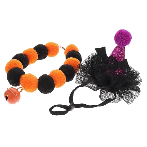 Abaodam 1 Satz Haustierhalsband mit Halloween-Elementen Zubehör für Katzenkostüme Hund Glocke Halsband dekorative Katzenhalsbänder Kleidung Halskette Bommel Fledermaushut schmücken Plüsch von Abaodam