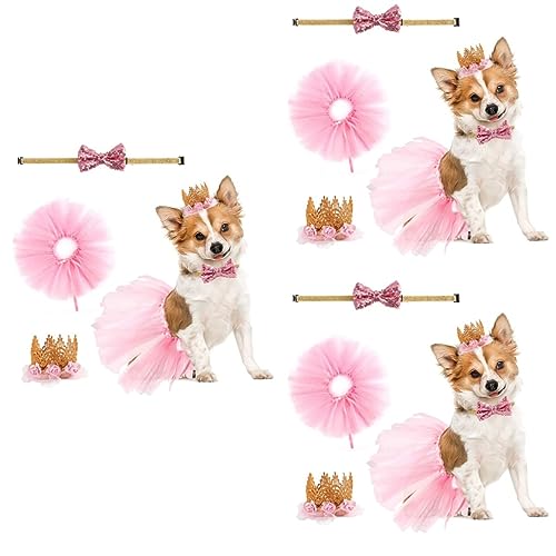 Abaodam 3st Hund Outfits Für Mädchen Pet Tutu Prinzessin Kleid Mädchen-Outfit Mädchen-Tutu Haustier Welpengeburtstagsmütze Tutu-Rock-Hut Rosa Ballettröckchen Mädchen Anzug Kleidung Shirt von Abaodam