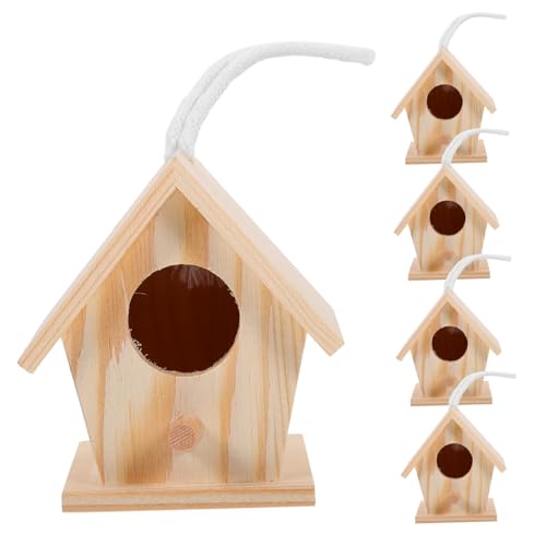 Abaodam Vogelkäfig Dekorativ 5 Stück Holzdekoration Hölzerne Vogelhäuschen Künstliche Für Fensterverkleidung Ostern Vogelhäuschen Ornament DIY Holzvogelhaus Hölzernes Hängehaus von Abaodam