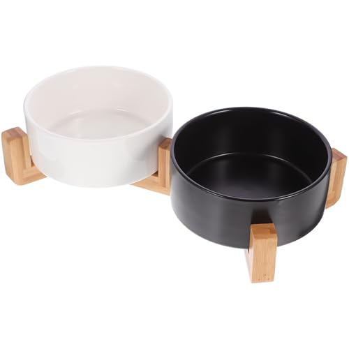 Abaodam Hunde- Und Katzennapf Aus Keramik Mit Holzständer Hundenäpfe Hundenapf-Set Glasur Beschwertes Futter- Und Wasserset Für Kleine Hunde Und Katzen von Abaodam