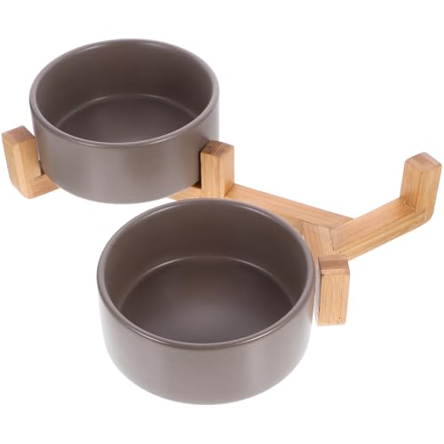 Abaodam Hunde- Und Katzennapf Aus Keramik Mit Holzständer Hundenäpfe Hundenapf-Set Glasur Gewichtetes Futter- Und Wasserset Für Kleine Hunde Und Katzen von Abaodam