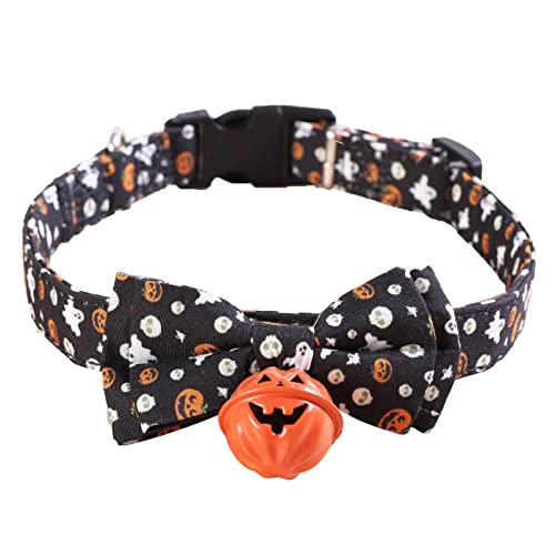 2 stücke Halloween halsband für haustiere | Einstellbare Halloween Halsband Klein Mit Fliege Glocke | Halsband Nette Geist Kürbis Hund Fliege Kragen Geschenk Metall Schnalle für Kleine Mittelgroße von Abbto