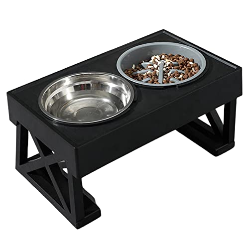 Abbto Erhöhter Hundefutterautomat | Verstellbarer, erhöhter Hundenapf für große, mittelgroße und kleine Hunde | Raised Feeder Tall Dog Bowl Stand 2 Hundefutternäpfe für Futter und Wasser Edelstahl von Abbto