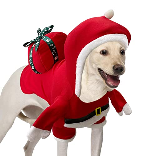 Abbto Hunde Winter Santa Kostüm | Hund Weihnachtskostüm Haustier Cosplay Santa Kleidung mit Geschenken | Weihnachtskleidung Warmer Winteranzug für Hunde, Welpen von Abbto