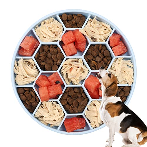 Abbto Slow Feeding Hundenapf | Verhindert Schlucken und Erbrechen mit sechseckiger Wabe,Rutschfester Hundenapf mit kippsicherem Saugnapf für Hunde und Katzen von Abbto