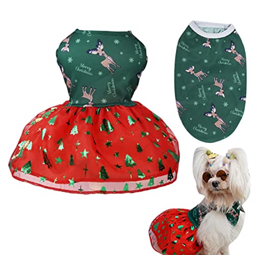 Abbto Weihnachtshundekleid | Fashion Dogs Rock und Weste,Elch Weihnachtsbaum Schneeflocken Bedruckte Welpenweste Hunderock Hundeweste Für Weiches Outfit Hundebekleidungsset von Abbto