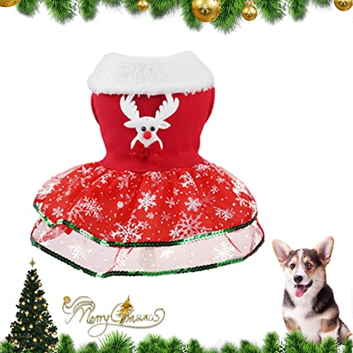 Abbto Weihnachtskleid Hunde, Weihnachten Bling Bling Outfits Rock mit Weihnachtsmann, Hundekleider Outfits Mädchen Hundekleidung Katzenmantel Hündchenjacken für Katzenhunde von Abbto