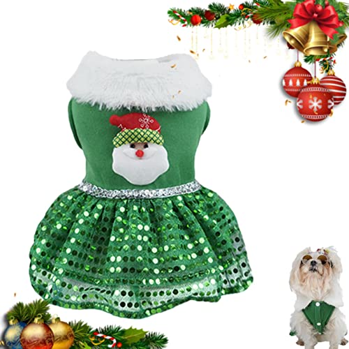 Abbto Weihnachtskleid Hunde,Bling Bling Weihnachten Hundekleid Feiertagsthema Weihnachtsmann - Hundekleider Outfits Mädchen Hundekleidung Katzenmantel Hündchenjacken für Katzenhunde von Abbto