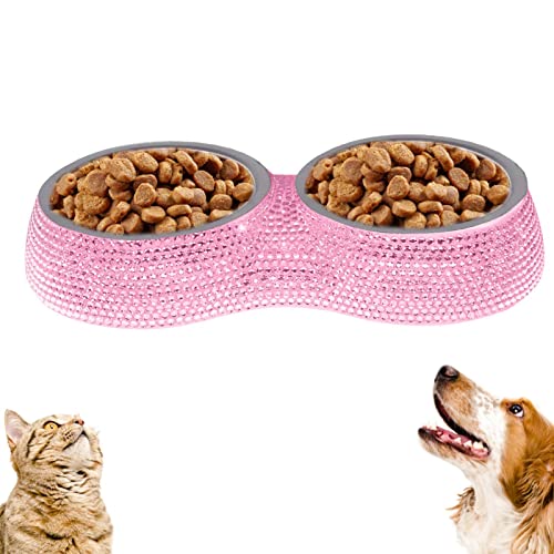 Bling Futternapf - Doppel Katzentoilette | Edelstahl Hundeschale Strass Futterbehälter für Futter und Wasser mit rutschfestem Gummi für kleine Hunde Katzen Abbto von Abbto