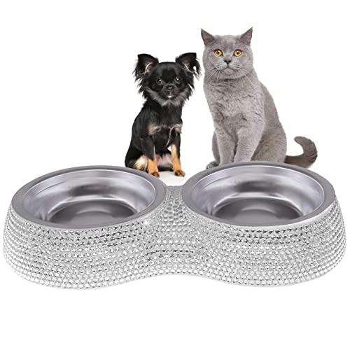 Blingbling Futternapf - Doppel Hunde Wassernapf - Kleine Hundenäpfe Bling Strass Edelstahl Futternäpfe Doppel Futternapf für Welpen Katzen Abbto von Abbto