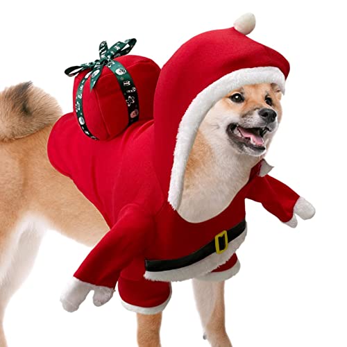 Hunde Weihnachtsmann Cosplay Kostüm,Weihnachten Weihnachtsmann Kleidung Cosplay Outfit mit Geschenk - Atmungsaktive Hundeanzug für Welpen Kostüme für Hochzeiten, Geburtstage Abbto von Abbto