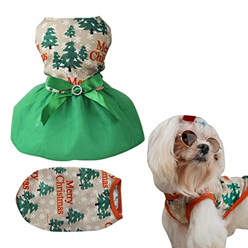 Niedlichen Hund Weihnachten Outfit Kleid,Mode Hunde Weihnachtsbaum Rock Und Weste | Mädchen Hund Urlaub Kleid Leichte Welpen Kleidung Pet Kleidung Hundeweste Bekleidungsset Abbto von Abbto