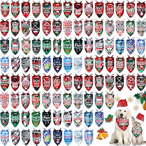 Abbylike 100 Stück Weihnachten Plaid Hund Halstücher Bulk Hund Urlaub Schal Lätzchen Welpen Bandanas Verstellbar Waschbar Halstuch Haustier Kostüm Zubehör Pflege Zubehör für kleine bis mittelgroße von Abbylike