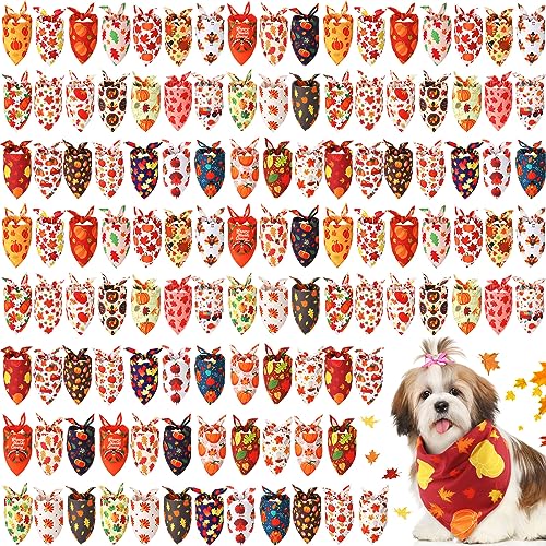 Abbylike 120 Stück Thanksgiving Hund Bandanas Bulk Herbst Bandanas für Hunde Kürbis Ahornblätter Muster Haustier Dreieckstuch Hund Halstuch Lätzchen für Haustiere Herbst Thanksgiving Kostüm Zubehör von Abbylike