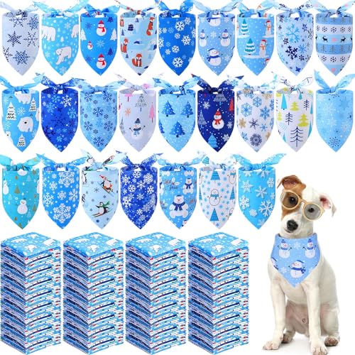 Abbylike 200 Stück Winter-Hundehalstücher, Großpackung Schneemann, Hundehalstücher für Hunde, blaue Schneeflocke, Hundehalstuch, Lätzchen, Dreieckstuch für Winter, klein, mittel, groß, Haustierkostüm, von Abbylike