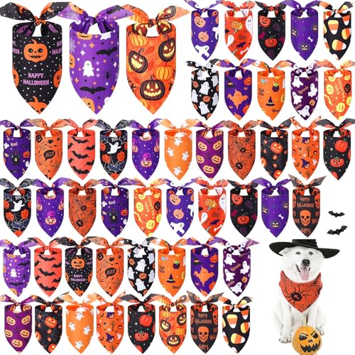 Abbylike 50 Stück Halloween Hundehalstücher Bulk Kürbis Hund Halstücher für Hunde Hund Halstuch Set Lätzchen Dreieckstuch für Weihnachten Haustier Kostüm Zubehör Dekoration (25,6 x 17,7 x 17,7 cm) von Abbylike