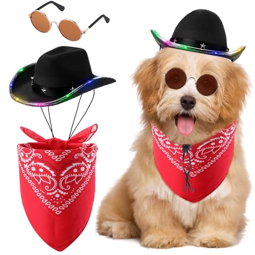 Abbylike Cowboy-Kostüm für Hunde, mit Halstuch, Schal und Sonnenbrille, Cowboy-Kostüm für Hunde, 3 Stück von Abbylike