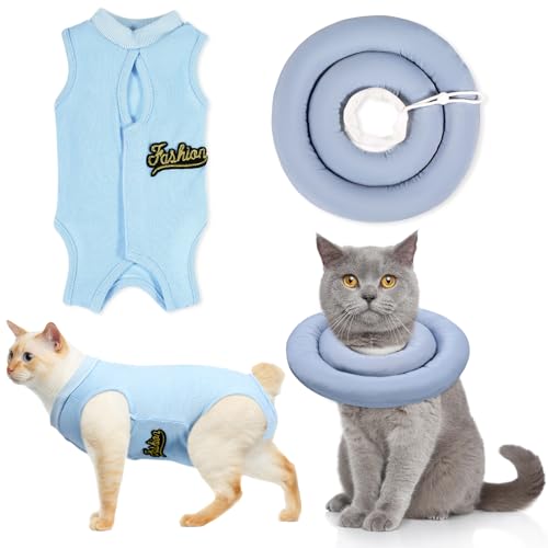 Abbylike Katzen-Kegelhalsband und chirurgischer Genesungsanzug, Set, Katzenhals Donut-Halsband, weich, Elizabeth, Genesungshalsband, Kegel, E-Halsband, Alternative für kleine Haustiere, Hund, von Abbylike