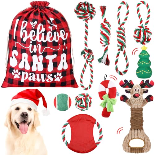 Abbylike Kauspielzeug für Hunde, Weihnachtsstrumpf, Geschenke, waschbar, buntes Baumwollseil, Welpen, Kauspielzeug, interaktives Spielzeug, Seilspielzeug für Haustiere, kleine, mittelgroße Hunde, von Abbylike