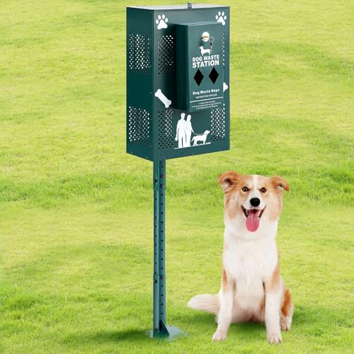 Abbylike Pet Poop Waste Bag Distribution & Litter Bin Combo, Pet Waste Bin Height Adjustable with Reflective Sign for Backyard Commercial Park Trail Yard von Abbylike