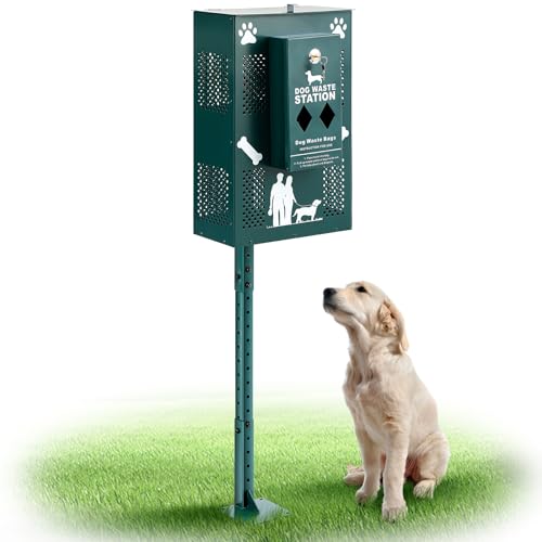 Abbylike Pet Poop Waste Bag Distribution & Litter Bin Combo, Pet Waste Bin Height Adjustable with Reflective Sign for Backyard Commercial Park Trail Yard von Abbylike