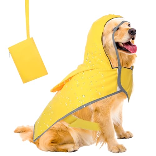 Abbylike Verstellbarer wasserdichter Hunde-Regenmantel, Zupfponcho für kleine und mittelgroße Hunde, Welpen, mit transparenter Kapuze, doppellagig, mit reflektierenden Kanten und faltbarer von Abbylike