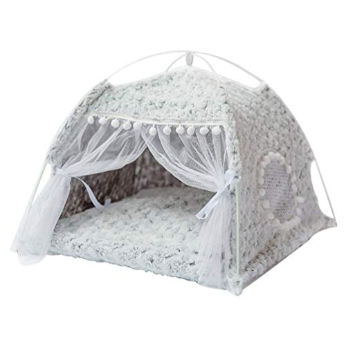 Abcoll Lace Floral Princess Katzenbett, Mode Hundebett Katzenkorb Flauschig Plüsch for Kleines Haustierbett, Mode Prinzessin Extravagance Sofa (Farbe : Gray, Größe : S) von Abcoll