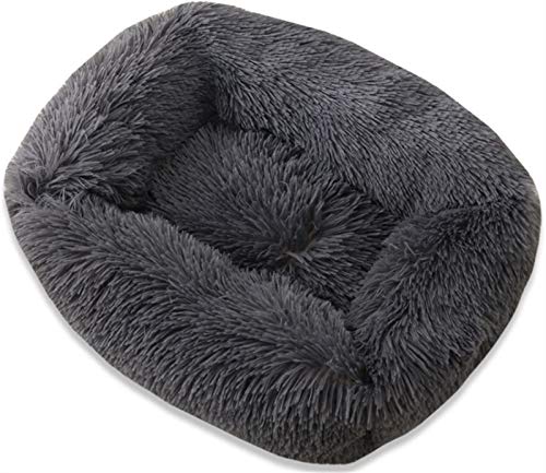 Abcoll Luxus Plüsch Katzenbett, Katzenkorb Beruhigender Zum Schlafen Flauschig Katzenkörbchen Für Grosse Kleine Mittlere Hunde Katzen (Farbe : Deep Grey, Größe : L(66x56x18cm)) von Abcoll