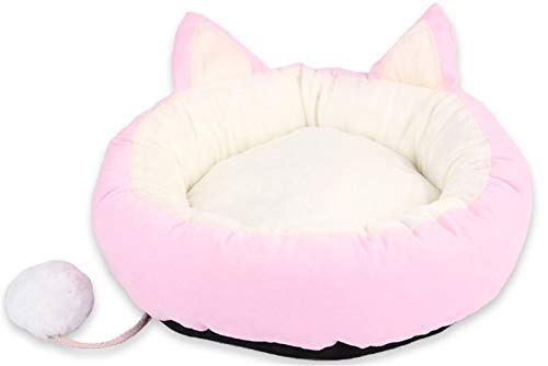 Abcoll Nette Katzenbett for Indoor Small Medium Katzen Mit Katzen-Plüsch-Spielzeug-Kugel, Soft Cat Sofa Mit Anti-Rutsch-Boden Waschbare Matratze Bett (Farbe : Rosa, Größe : L) von Abcoll