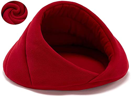 Abcoll Polar Fleece Katzenbett Haustiere Katzenkörbchen Pet Katzenkissen Flauschig Katzenhöhle Katzensofa Kissen for Innen Klein Mittlere Groß Katzen (Farbe : Wine Red, Größe : L(62x62x40cm)) von Abcoll