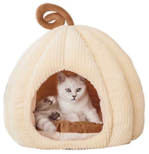 Abcoll Tragbare Fleece Katzenkorb for Indoor-Katzen, Gemütlich Igloo Katzenbett Zum Schlafen Cave Mit Abnehmbarer Waschbare Kissen-Kissen (Farbe : Beige, Größe : L) von Abcoll