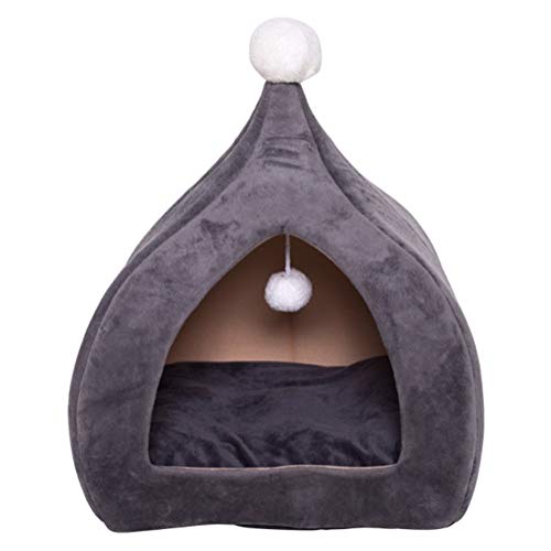 Abcoll Tragbare Fleece Katzenkorb for Indoor-Katzen, Gemütlich Igloo Katzenbett Zum Schlafen Cave Mit Abnehmbarer Waschbare Kissen-Kissen (Farbe : Deep Gray, Größe : M) von Abcoll