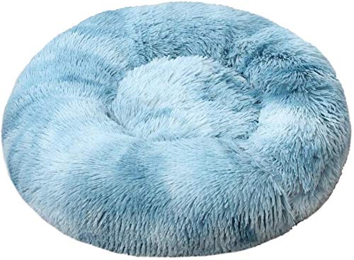 Abcoll Winter-warme Haustier-Bett, Hundebett Katzenbett Donut, Haustier-Bett-Pelz-Cuddler Runde Betten, Selbst Warming Donut Cuddler for Small Medium Large Hunde (Farbe : Blau, Größe : M) von Abcoll