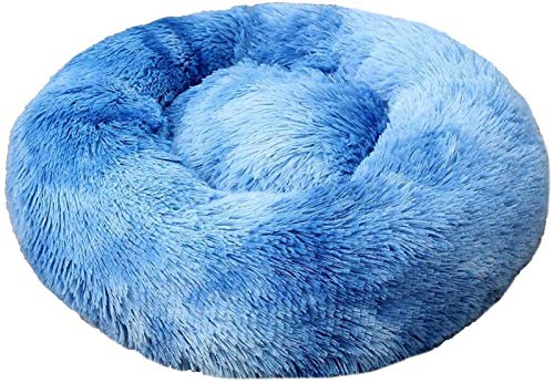 Abcoll Winter-warme Haustier-Bett, Hundebett Katzenbett Donut, Haustier-Bett-Pelz-Cuddler Runde Betten, Selbst Warming Donut Cuddler for Small Medium Large Hunde (Farbe : Dark Blue, Größe : L) von Abcoll