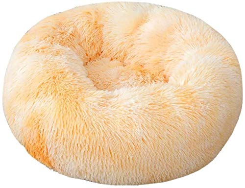 Abcoll Winter-warme Haustier-Bett, Hundebett Katzenbett Donut, Haustier-Bett-Pelz-Cuddler Runde Betten, Selbst Warming Donut Cuddler for Small Medium Large Hunde (Farbe : Gelb, Größe : L) von Abcoll