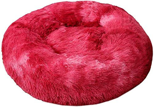 Abcoll Winter-warme Haustier-Bett, Hundebett Katzenbett Donut, Haustier-Bett-Pelz-Cuddler Runde Betten, Selbst Warming Donut Cuddler for Small Medium Large Hunde (Farbe : Red, Größe : L) von Abcoll